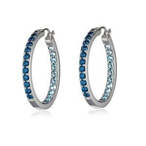 Blue Crystal Hoop Earrings Made with Swarovski Crystals Silver